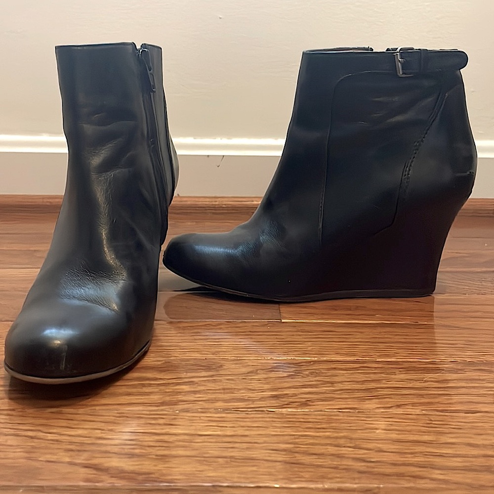 Lanvin size 36 genuine black leather wedge booties